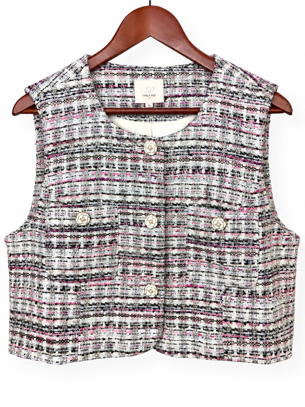 Cinq à Sept Auden Tweed Vest Vibrant Plum Multi Women's 12 NWT $295